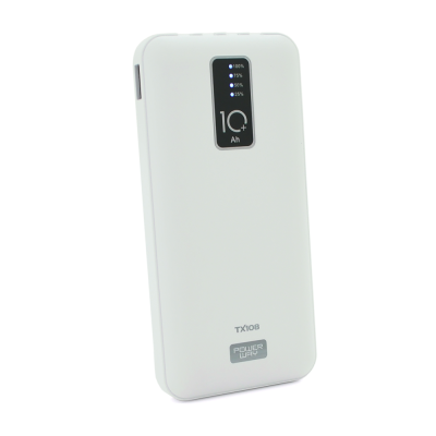 
					Powerbank TX-108 10000mAh, кабеля USB: Micro, Lighting, White/Black, (270g), Blister