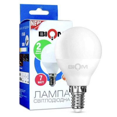 Свiтлодiодна лампа Biom BT-566 G45 7W E14 4500К матова