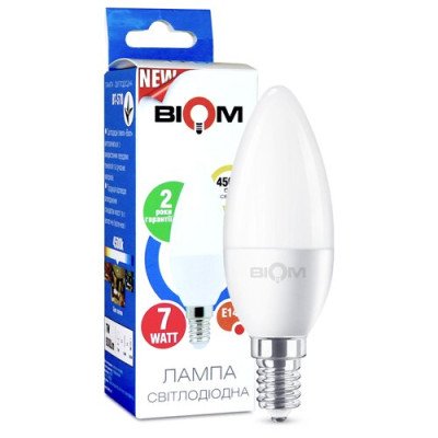 Свiтлодiодна лампа Biom BT-570 C37 7W E14 4500К матова
