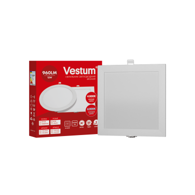Квадратний світлодіодний врізний світильник Vestum 12W 6000K 220V  1-VS-5209