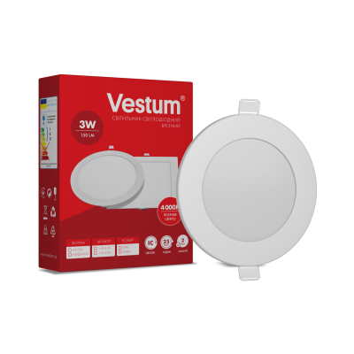 Круглий світлодіодний врізний світильник Vestum 3W 4000K 220V 1-VS-5101