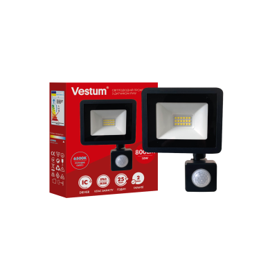 Світлодіодний прожектор с датчиком руху Vestum 10W 800Лм 6500K 180-260V IP65 1-VS-3019