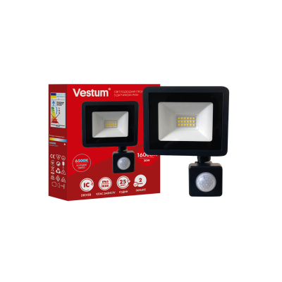 Світлодіодний прожектор з датчиком руху Vestum 20W 1600Лм 6500K 180-260V IP65 1-VS-3020