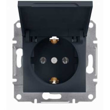 Розетка с заземлением с крышкой антрацит Schneider Asfora EPH3100171