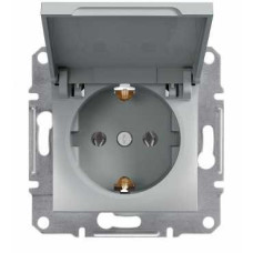 Розетка с заземлением с крышкой алюминий Schneider Asfora EPH3100161