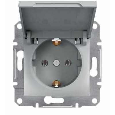 Розетка с заземлением с крышкой алюминий Schneider Asfora EPH3100161