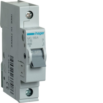 Автоматический выключатель 16А 1P С 6кА MC116A Hager