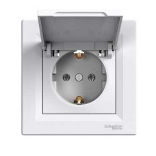 Розетка с заземлением с крышкой белая Schneider Asfora EPH3100121