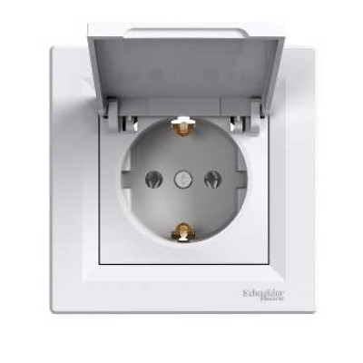 Розетка с заземлением с крышкой белая Schneider Asfora EPH3100121
