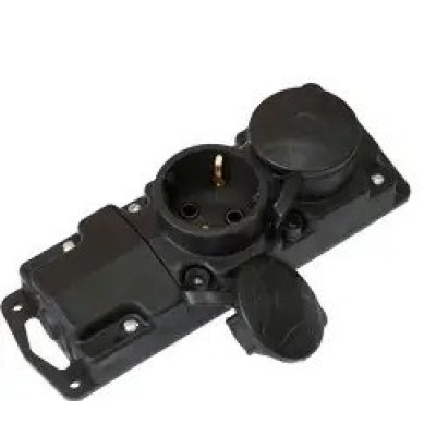 Розетка двухместная переносная с крышкой Р16-415 с з/к IP44