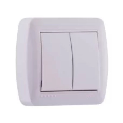 Выключатель двухклавишный 711-0200-101 DEMET белый