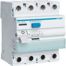 Дифференциальное реле 4P, 6kA, 40A,30mA, A, Hager CDA440D