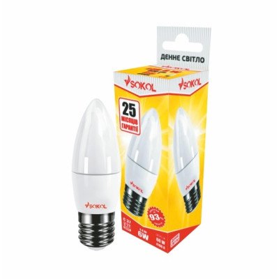 Светодиодная LED лампа свеча 6w 220В E27 4100К Sokol