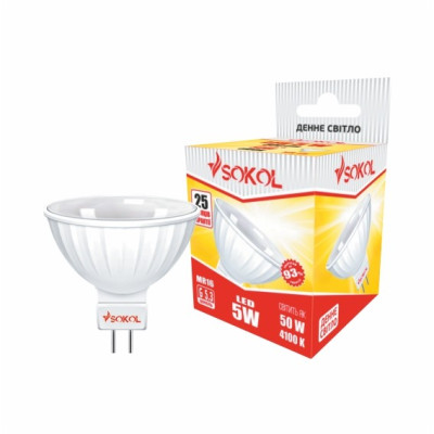 Светодиодная LED лампа MR16 5w 220В 18 SMD G5.3 4100К Sokol