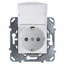 Розетка с заземлением и шторками с крышкой белая Schneider SDN3100121
