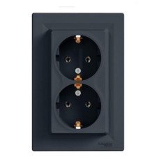 Розетка двойная с заземлением антрацит Schneider Asfora EPH9900171