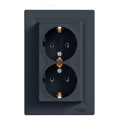 Розетка двойная с заземлением антрацит Schneider Asfora EPH9900171