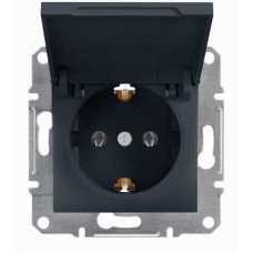 Розетка с заземлением с крышкой антрацит Schneider Asfora EPH3100171
