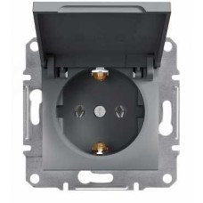 Розетка с заземлением с крышкой сталь Schneider Asfora EPH3100162
