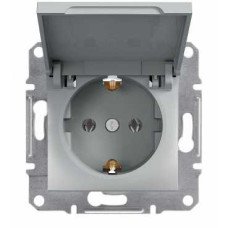 Розетка с заземлением с крышкой алюминий Schneider Asfora EPH3100161