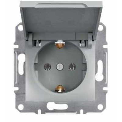 Розетка с заземлением с крышкой алюминий Schneider Asfora EPH3100161