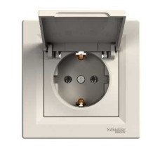Розетка с заземлением с крышкой крем Schneider Asfora EPH3100123