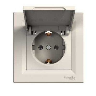 Розетка с заземлением с крышкой крем Schneider Asfora EPH3100123