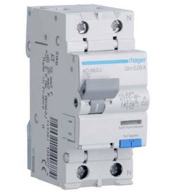 Дифференциальный автомат 1P+N 10A 6kA 30mA AD960J Hager