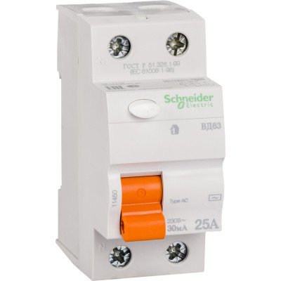 Дифференциальный автомат 2Р 25А 3 кА 30mА УЗО ВД63 Schneider