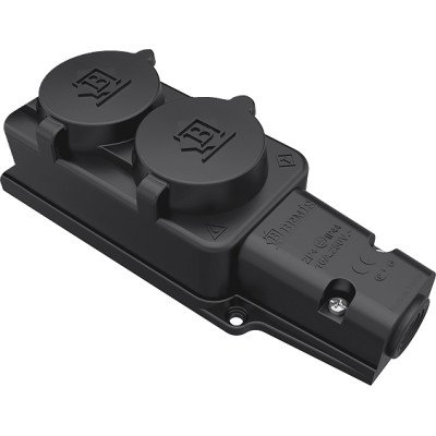 Розетка двойная с крышками 1х16 А каучук IP44 Bemis