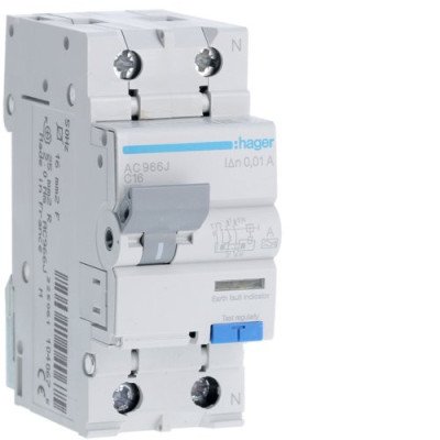 Автоматический выключатель 1P+N 6kA C AC966J 16A 10mA Hager