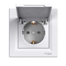 Розетка с заземлением с крышкой белая Schneider Asfora EPH3100121