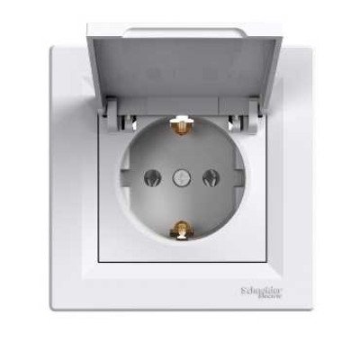 Розетка с заземлением с крышкой белая Schneider Asfora EPH3100121