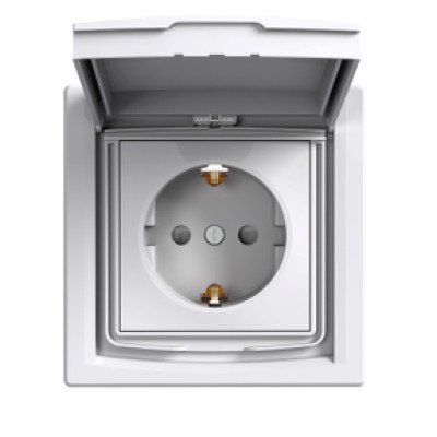 Розетка с заземлением с крышкой белая IP44 Schneider Asfora EPH3100321