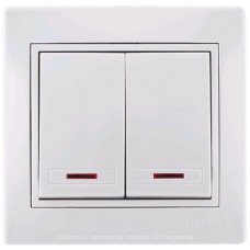 Выключатель двухклавишный с подсветкой 711-0200-112 DEMET белый