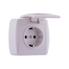 Розетка с заземлением и крышкой DEMET белая 711-0200-123В