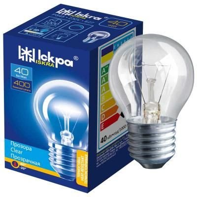 Лампа накаливания Искра  40W E27 шар прозрачный